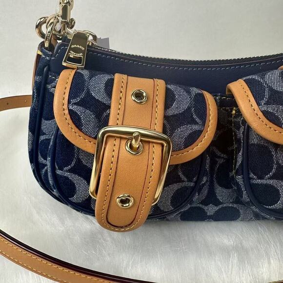 Coach Ashton Shoulder Crossbody Bag in Signature Denim Gold/Denim Natural CY700 - Picture 10 of 13